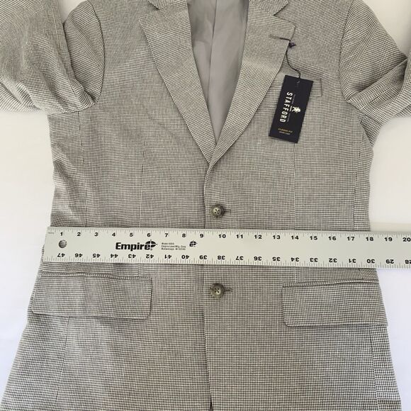NWT Stafford Sport Coat Men 34R Gray Houndstooth Linen Cotton Blazer Jacket Work - Picture 10 of 13